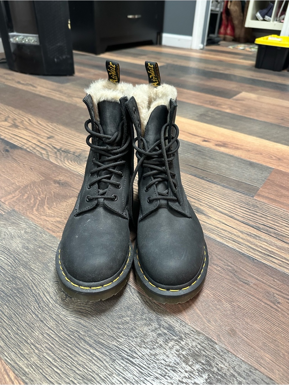 Dr. Martens Black Lace-Up Fur Trim Boots